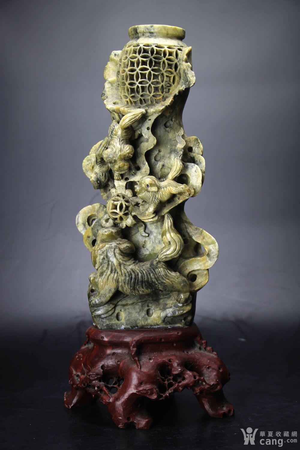 民国至解放初期青田石雕四狮戏球大摆件