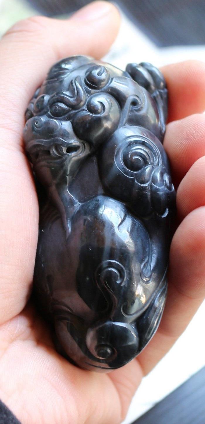 新疆和田墨玉籽料貔貅手把件 文*大师作品