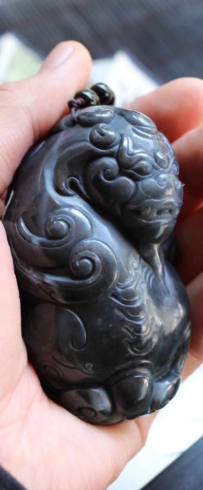 新疆和田墨玉籽料貔貅手把件 文*大师作品