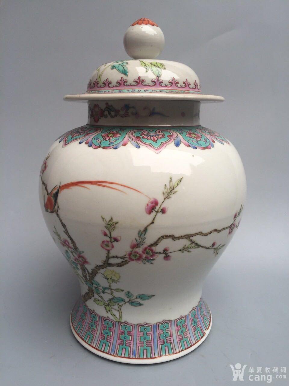民国粉彩花鸟纹将军罐如假罚十
