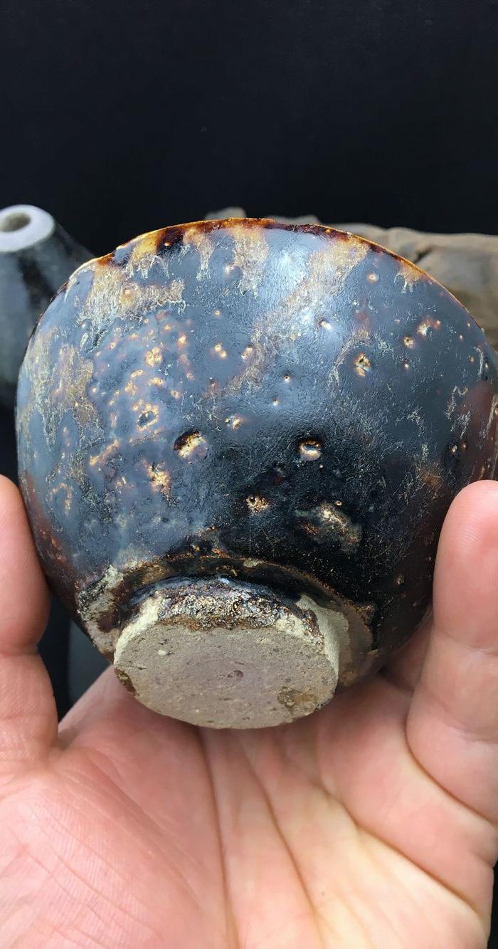 包老*深腹束口黑釉牛毛纹茶盏四川乐山西坝窑