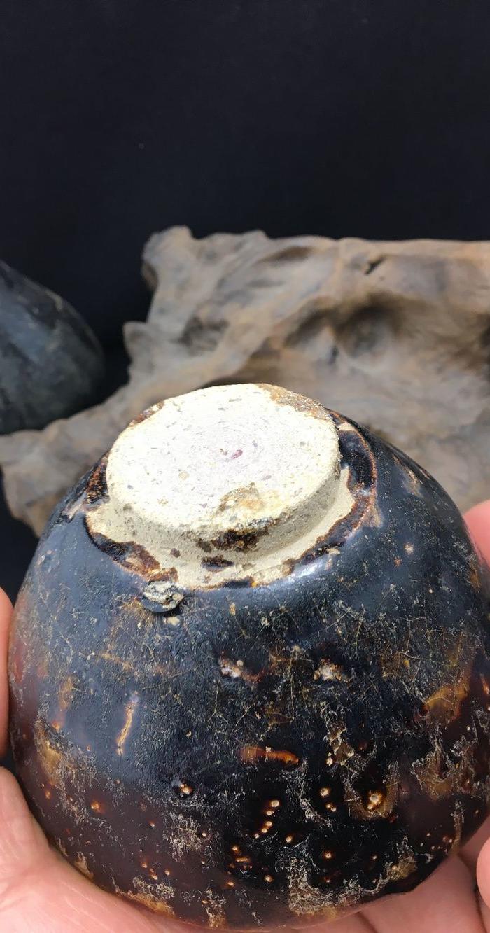 包老*深腹束口黑釉牛毛纹茶盏四川乐山西坝窑