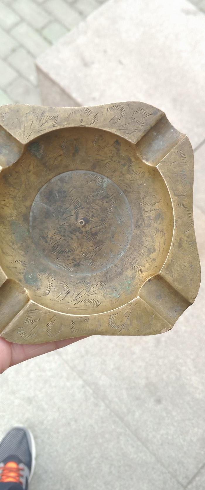 清末民国白铜满工烟灰缸