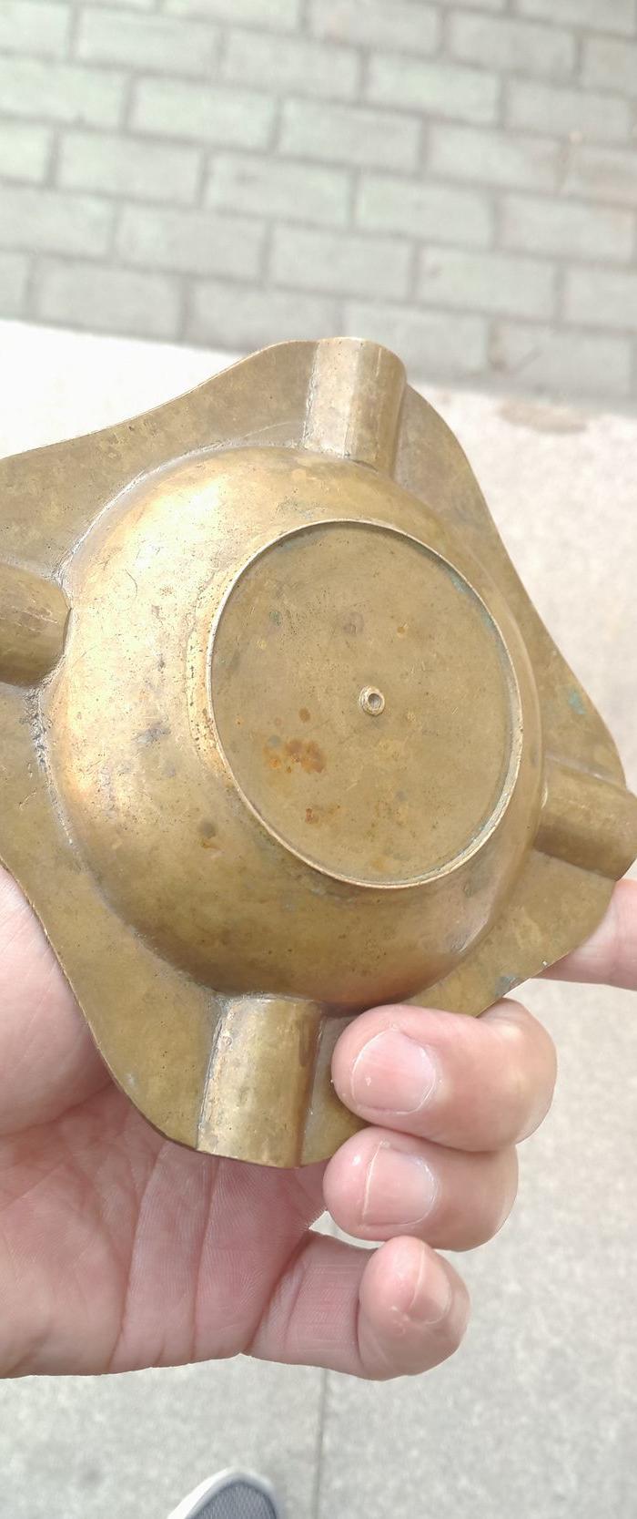 清末民国白铜满工烟灰缸