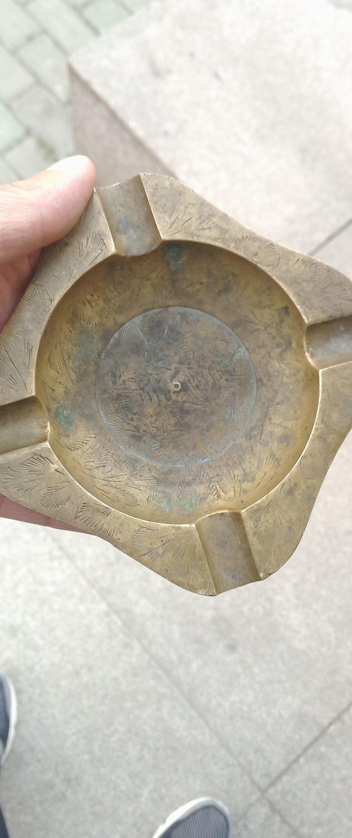 清末民国白铜满工烟灰缸