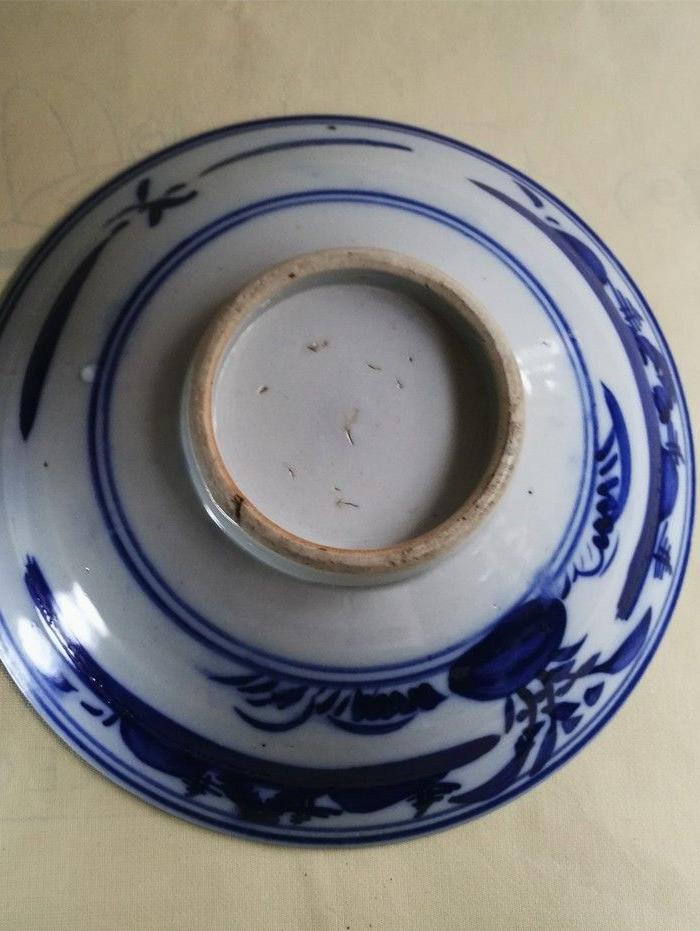 晚清民国满釉青花折腰大碗