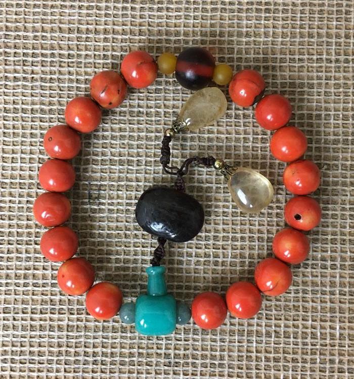 清代老天河石琉璃水晶手持手串十八子古董老货首饰送礼老物件旧物