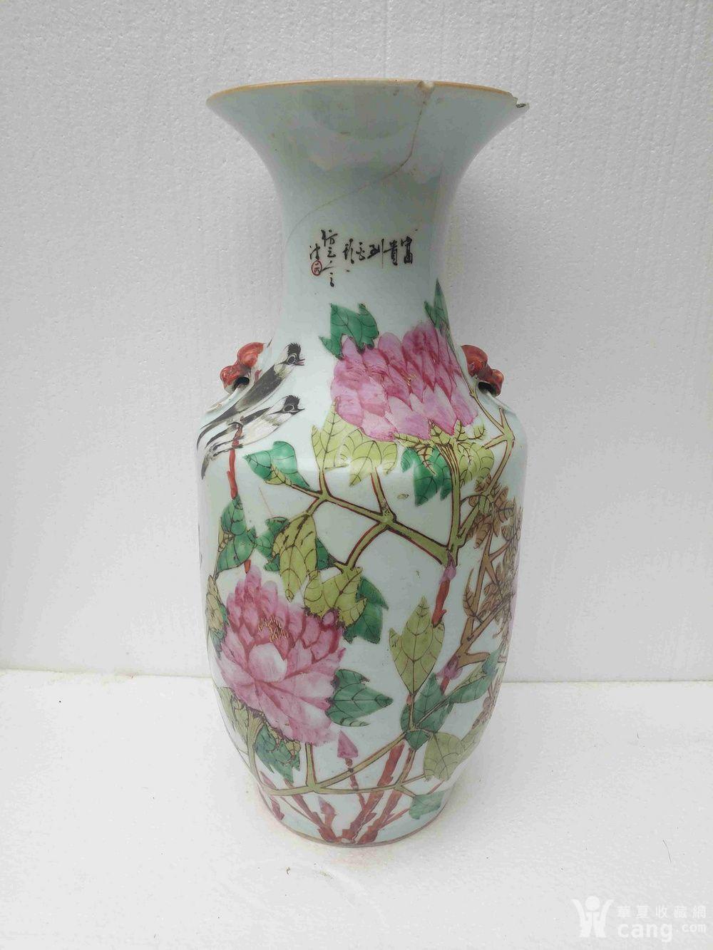 晚清大名家张子英富贵白头大花瓶