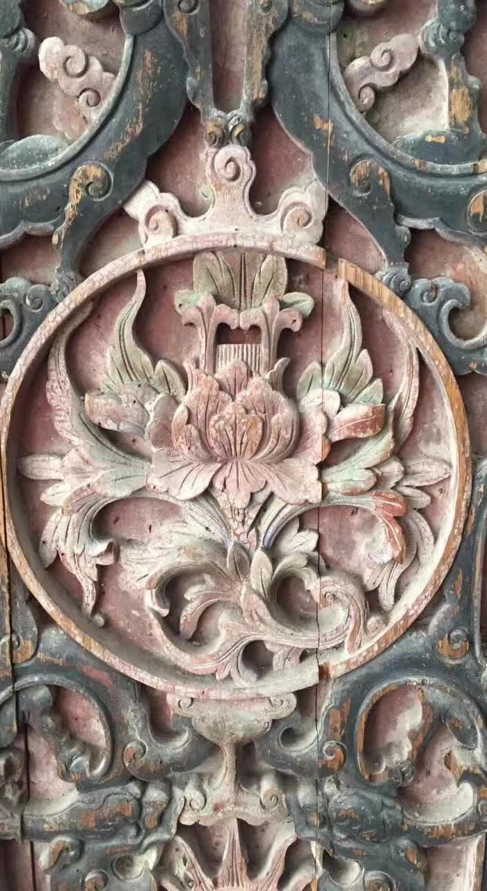 清早期,草龙花卉木雕板一对