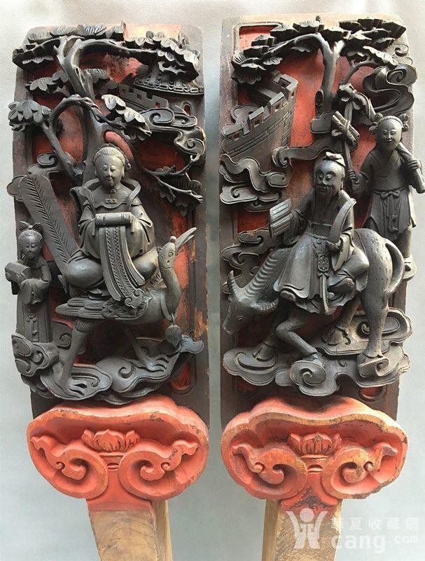 老木雕 —『 老子出山 弄玉吹箫乘凤 』典故牛腿一对