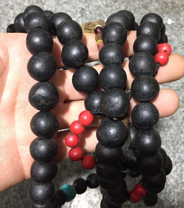 收来的老朝珠 清代名贵沉香木黑沉老朝珠 108颗佛珠朝珠