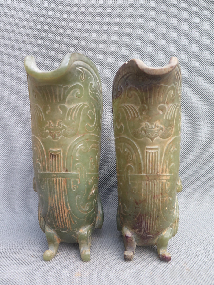 战汉和田玉爵杯一对