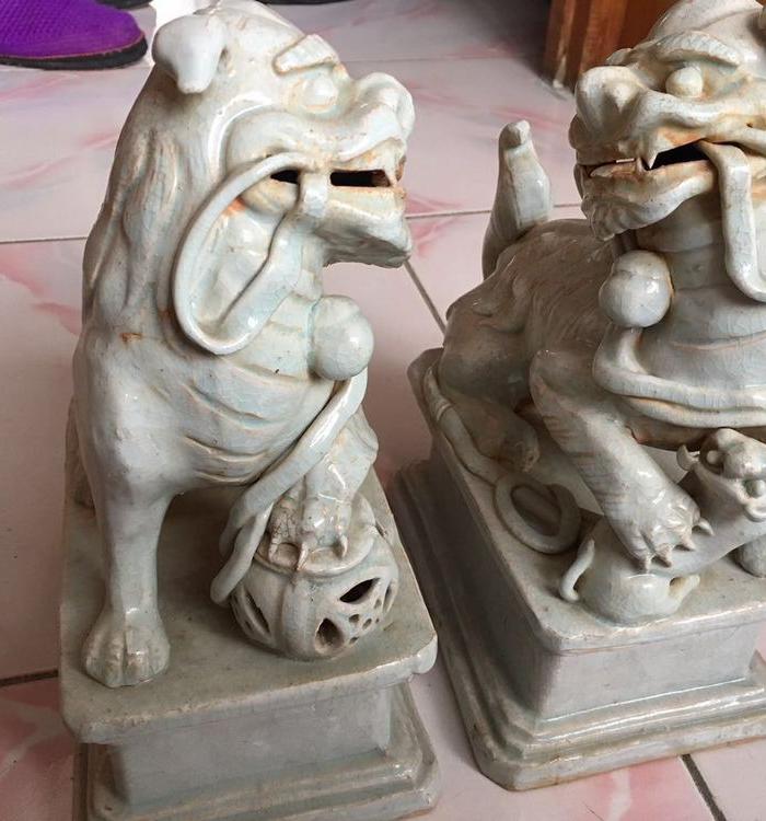 元 景德镇 湖田窑 青白釉 镇宅狮子一对