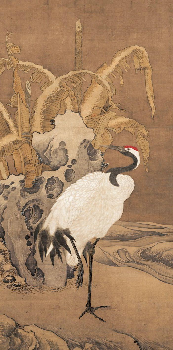 明 吕纪 蕉岩鹤立图轴