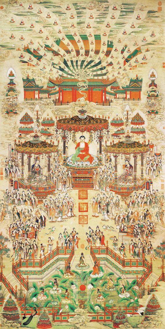 清 丁观鹏 极乐世界 西方三圣图 佛像画像