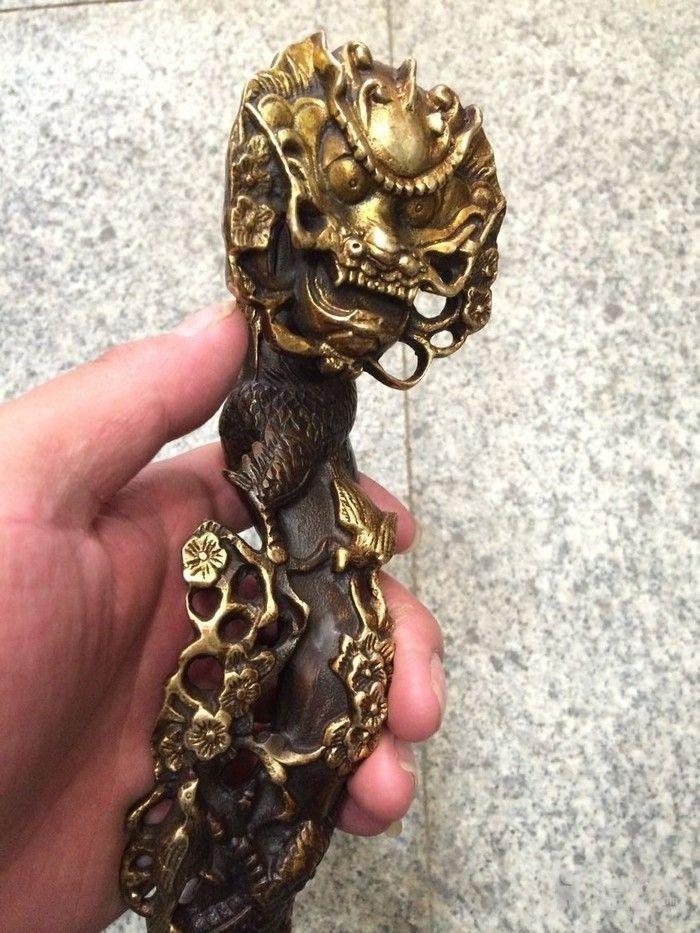 黄铜鎏金龙头如意