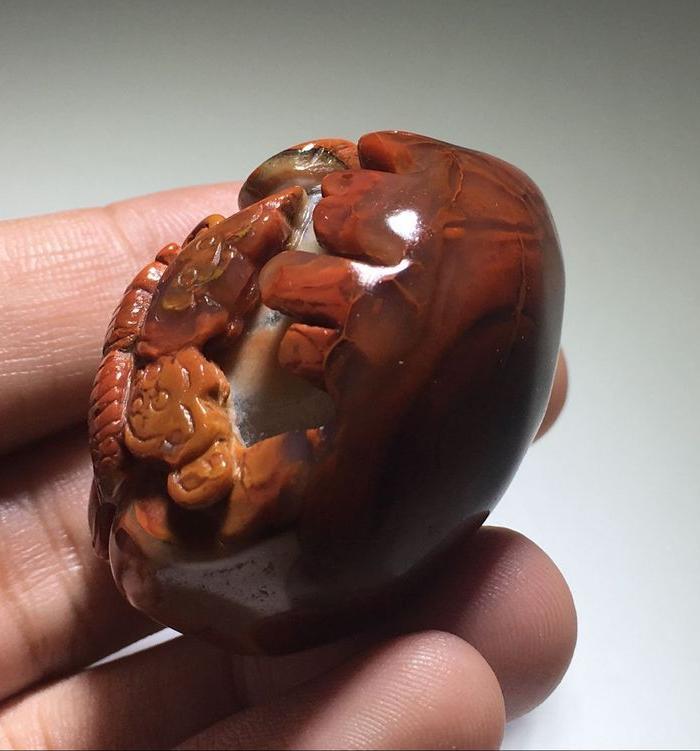 【精品】*红 细肉 福在眼前 挂件 手工雕刻