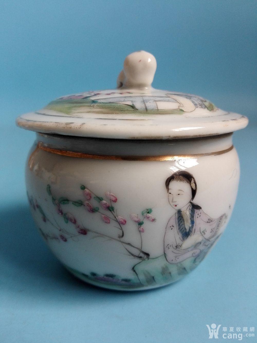 民国名家汪同顺作浅绛彩美人如玉纹盖罐