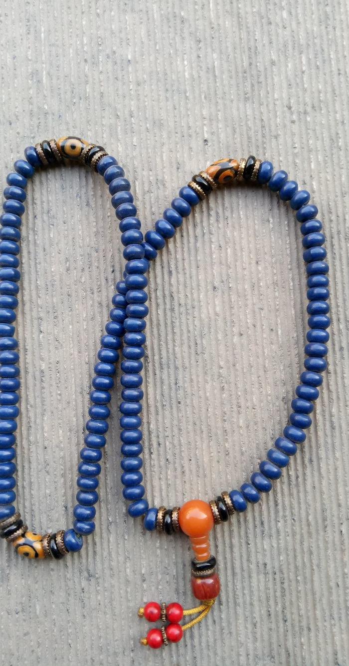 清代传世的老青金石佛珠108颗