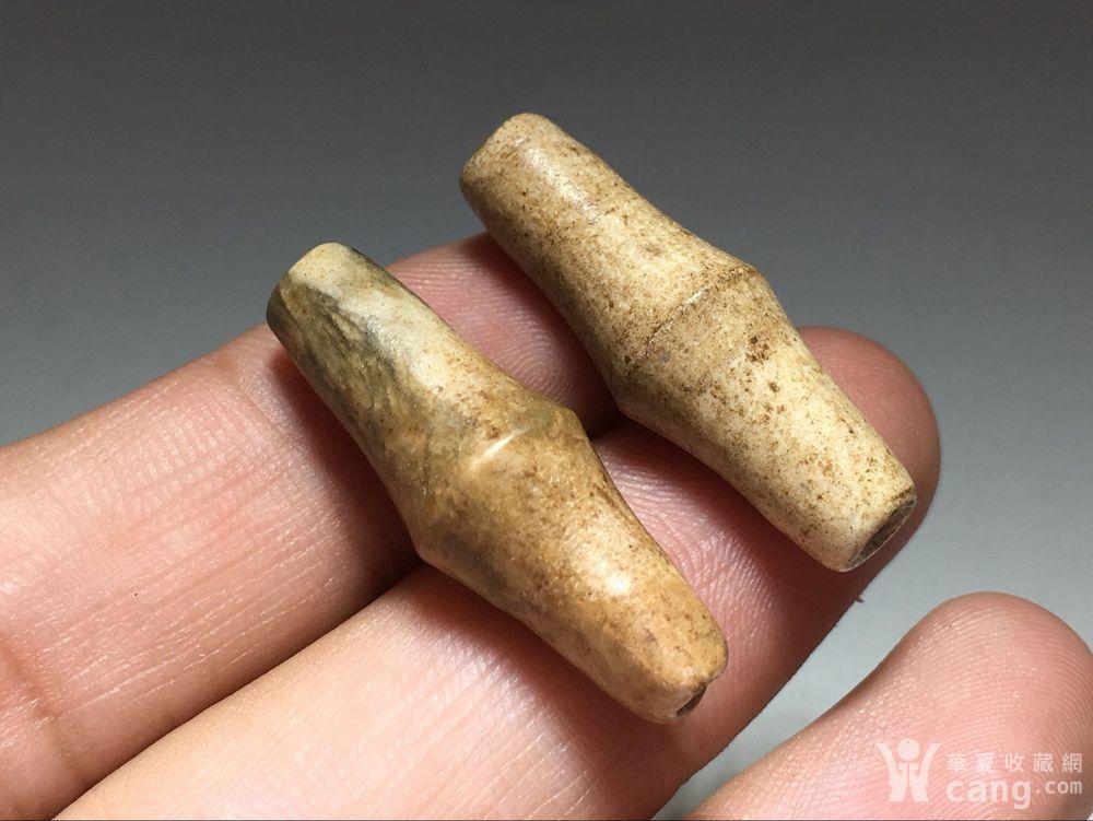 中古 鸡骨白 玉管珠 手工磨制 包浆老厚 见棱见线