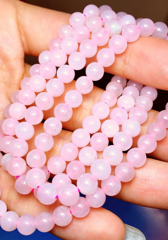 清新粉翠!天然缅甸a货翡翠老坑种粉色紫罗兰圆珠108佛珠手链
