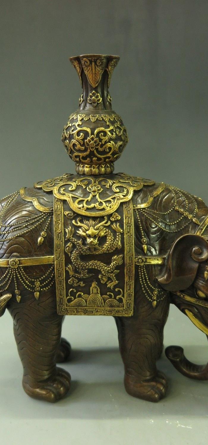 铜鎏金太平象摆件一对