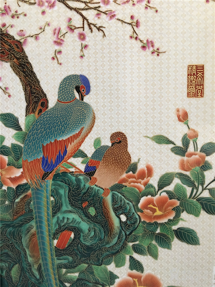 郎世宁花鸟瓷板画一对