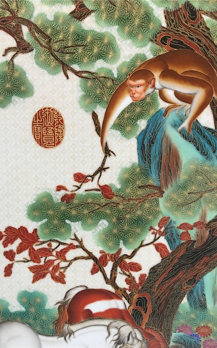 郎世宁马上封侯瓷板画