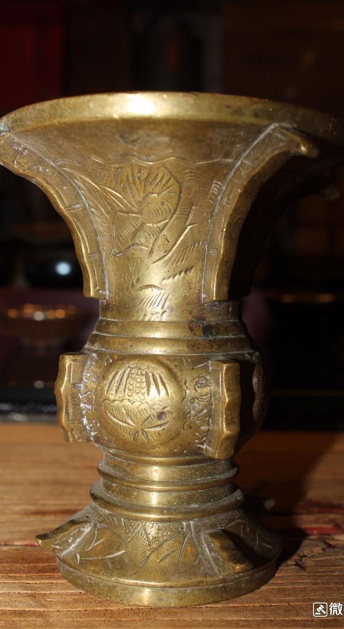 清晚民国铜花觚