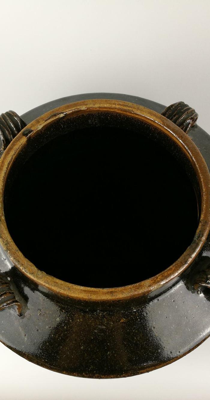 明代酱黑釉四系大立罐