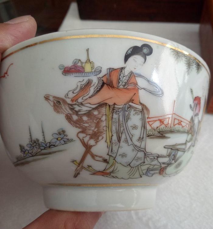 民国粉彩麻姑献寿 民国粉彩碗