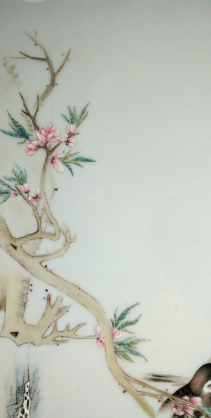 民国 新粉彩程甫程花鸟瓷板 插屏瓷板