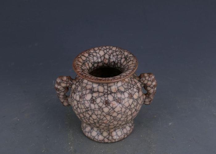 老瓷器宋哥窑政和元年清凉寺御制象耳罐 瓷器 老货 古董 古玩