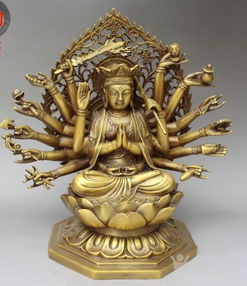 纯铜十八臂准提佛母 黄铜千手观音菩萨铜像 密宗佛像铜神像