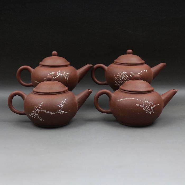 梅兰竹菊四君子水平紫砂壶一套