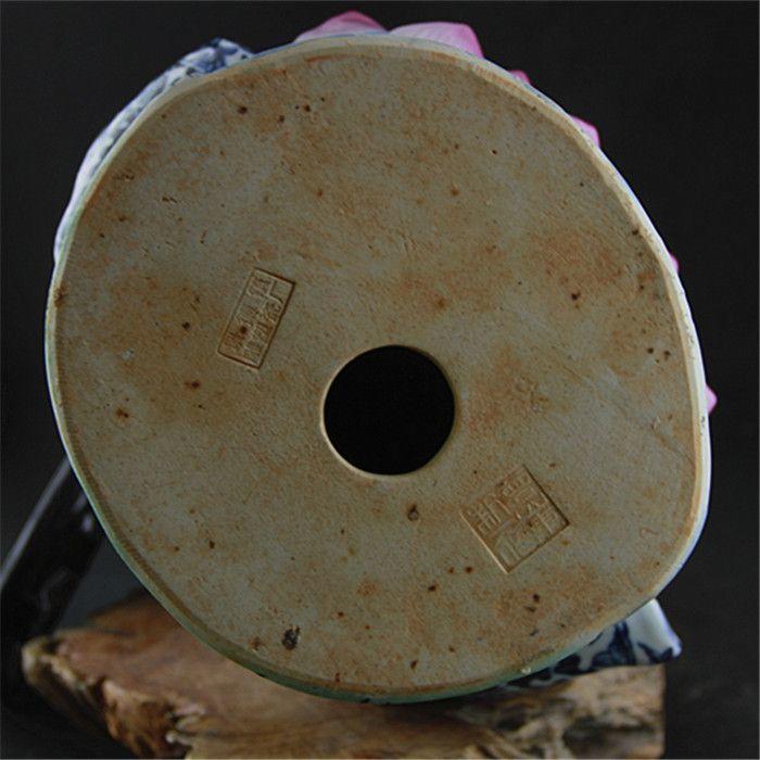 老瓷器青花斗彩坐莲观音菩萨佛像曾山东落款古瓷器佛像古玩古董