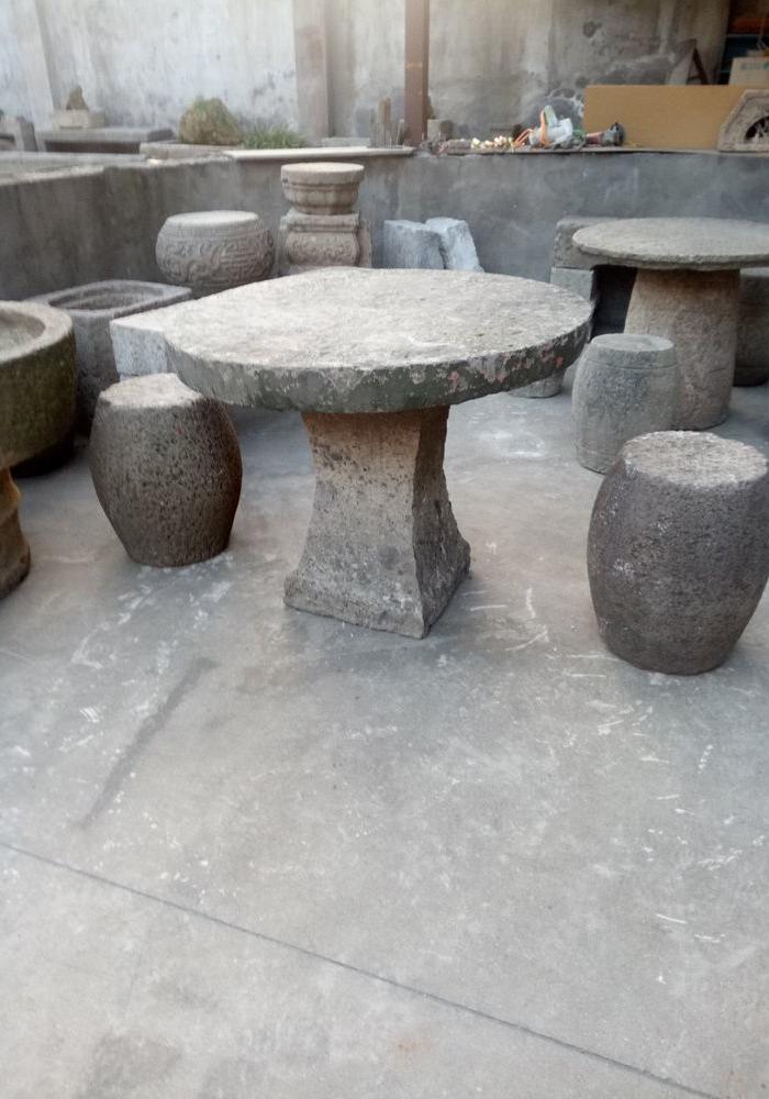 江啸堂 藏品 古玩 清代圆石桌1张老石桌茶桌庭院石桌石雕