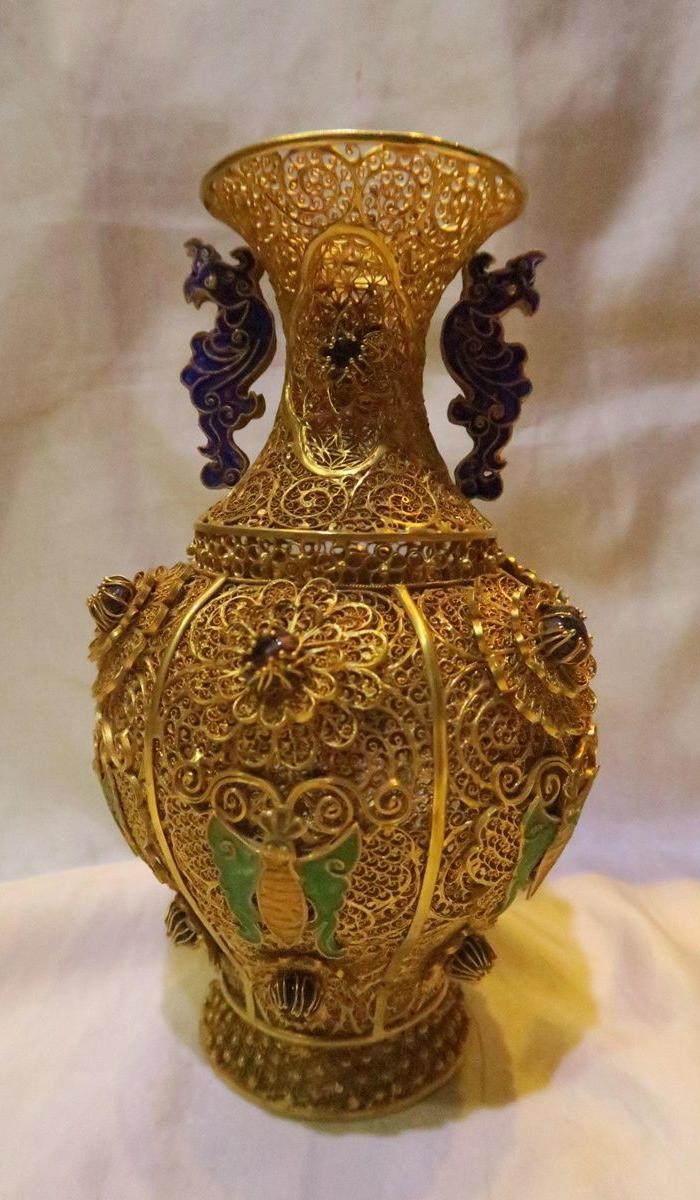 掐丝鎏金镶嵌花瓶一对 18 10 ajjjj