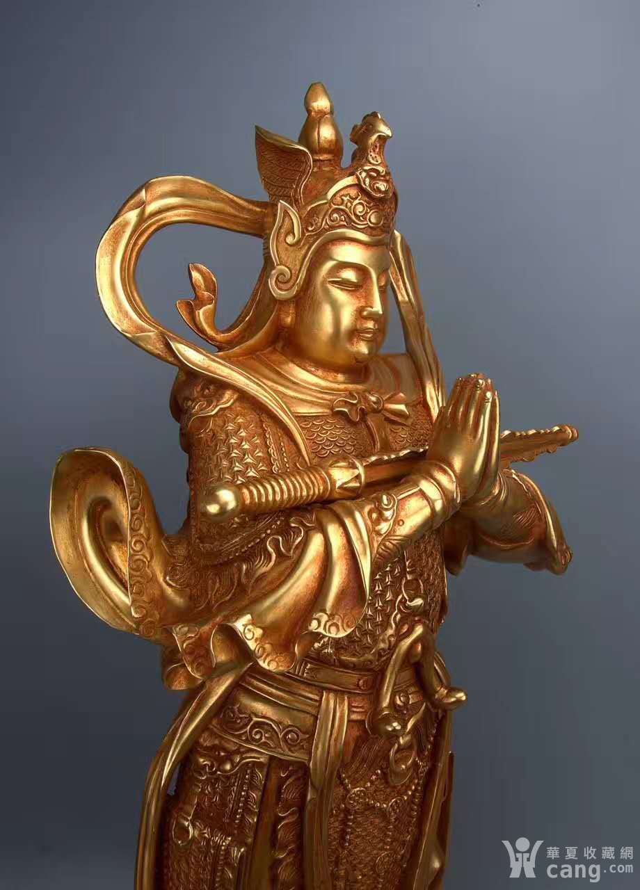 明代精铸铜胎鎏金南无护法韦陀尊天菩萨立像