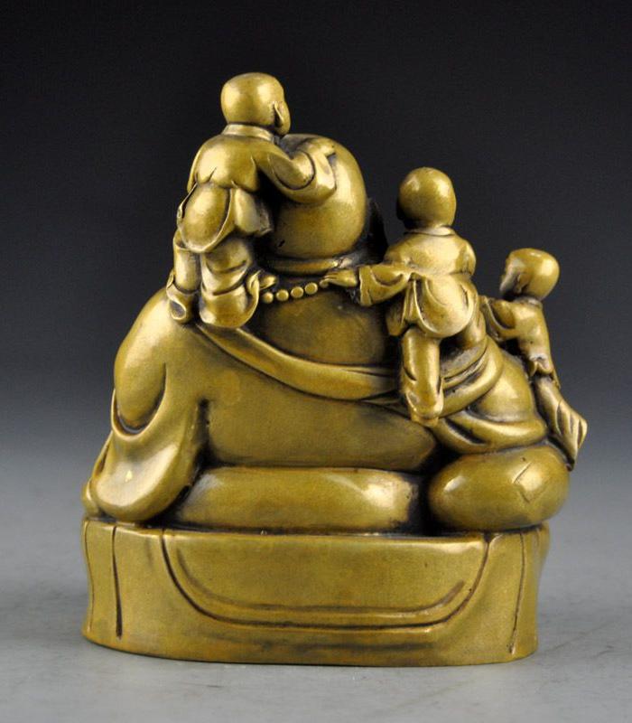 斑铜六子戏弥勒摆件
