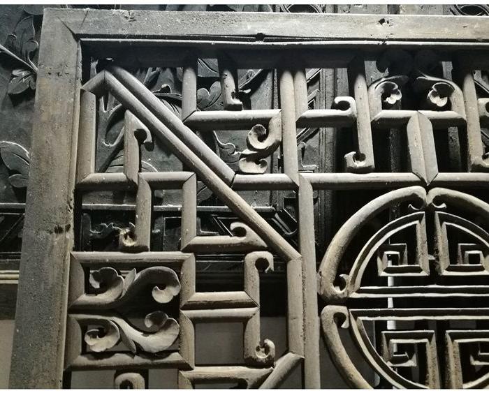 c 1005 双寿字木窗格花窗一对老木雕手工木雕花板字板