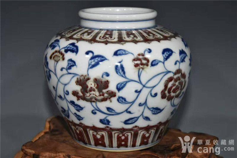 明宣德青花釉里红缠枝花卉纹小罐高10.5直径13