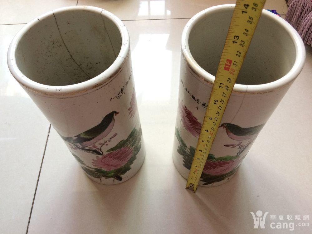 民国 李永兴号底款 花鸟帽筒一对