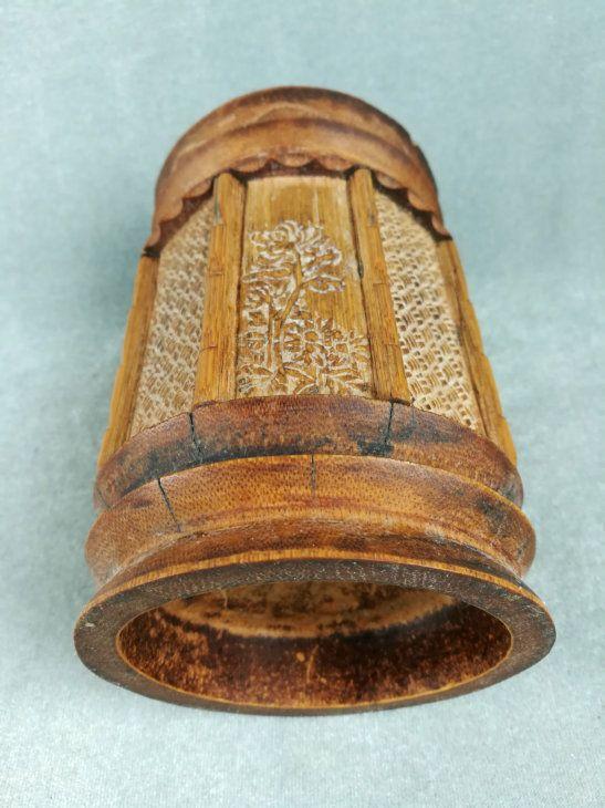 清代竹雕老笔筒,全手工雕刻的经典竹筒老雕件