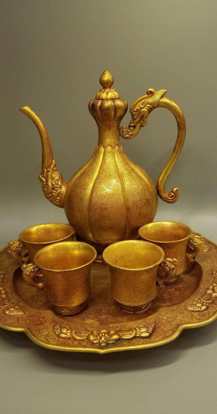 *铜鎏金酒具古代酒器器皿