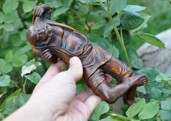 文房老旧物件古董清代黄杨木雕睡罗汉摆件