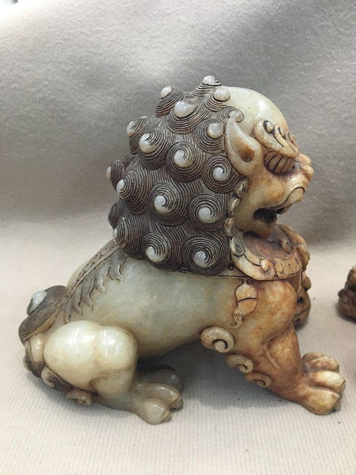 和田玉狮子摆件一对 13.5 14