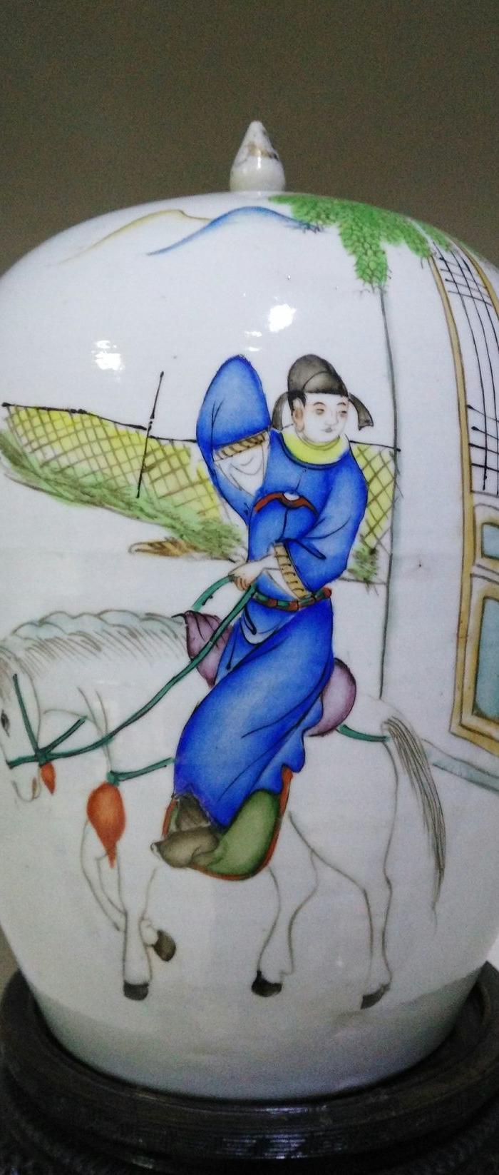 民国粉彩西厢记故事图大冬瓜罐