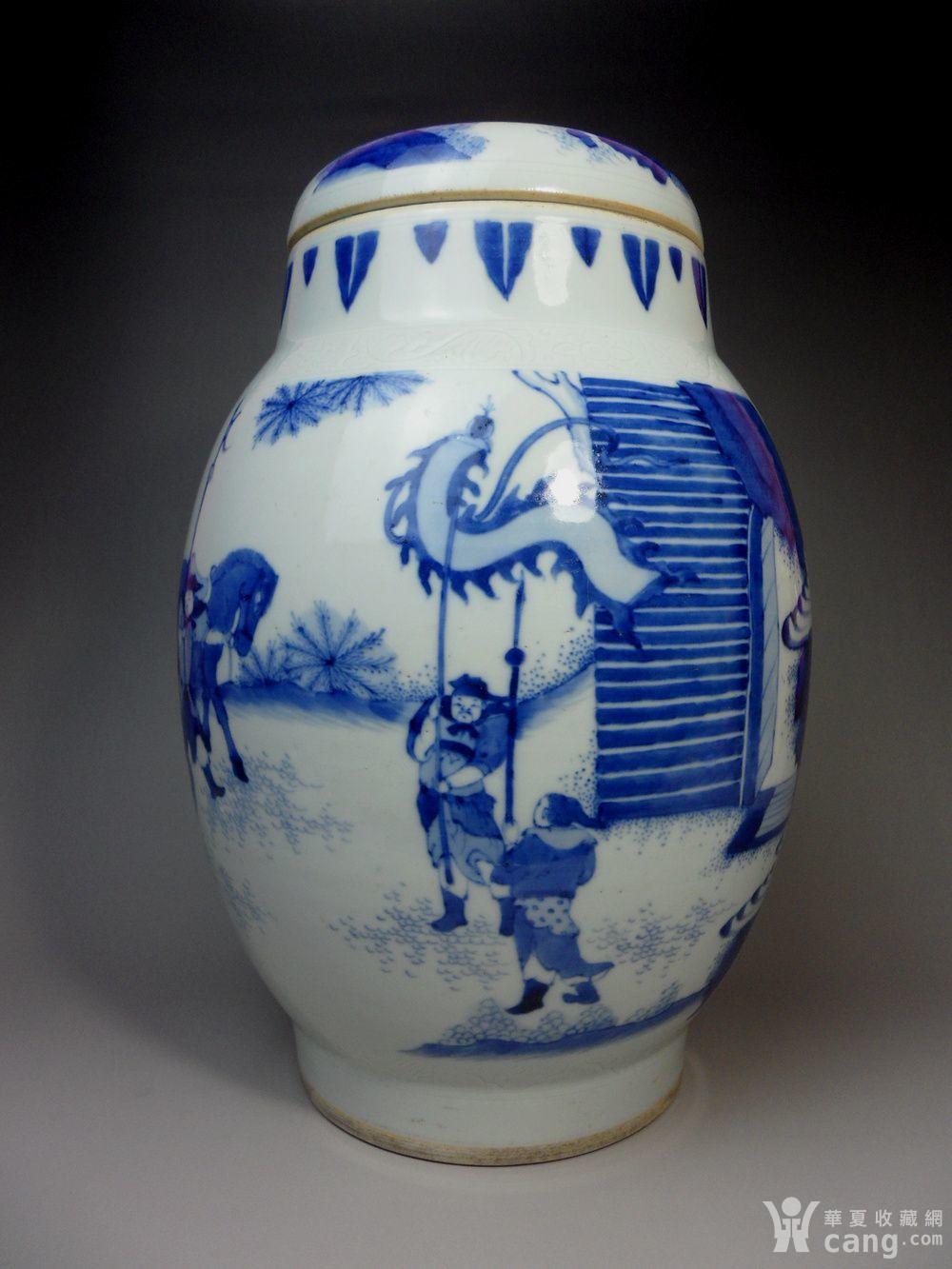 晚明青花人物纹莲子盖罐!精品重器!