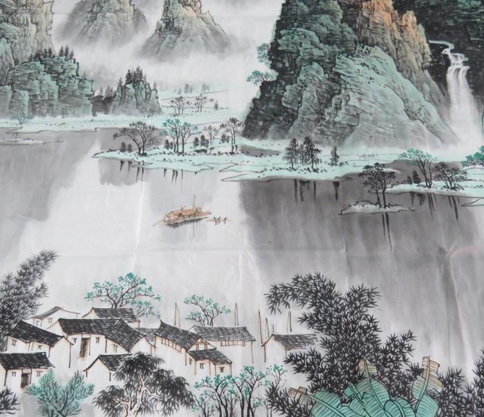 白雪石 巨幅山水画 漓江渔歌图